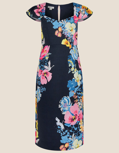 Ava Floral Shift Dress in Recycled Polyester, Blue (NAVY), large
