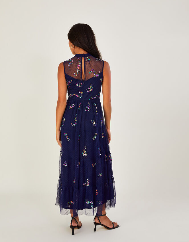 Suzie Spot Mesh Embellished Midi Dress, Blue (MIDNIGHT), large