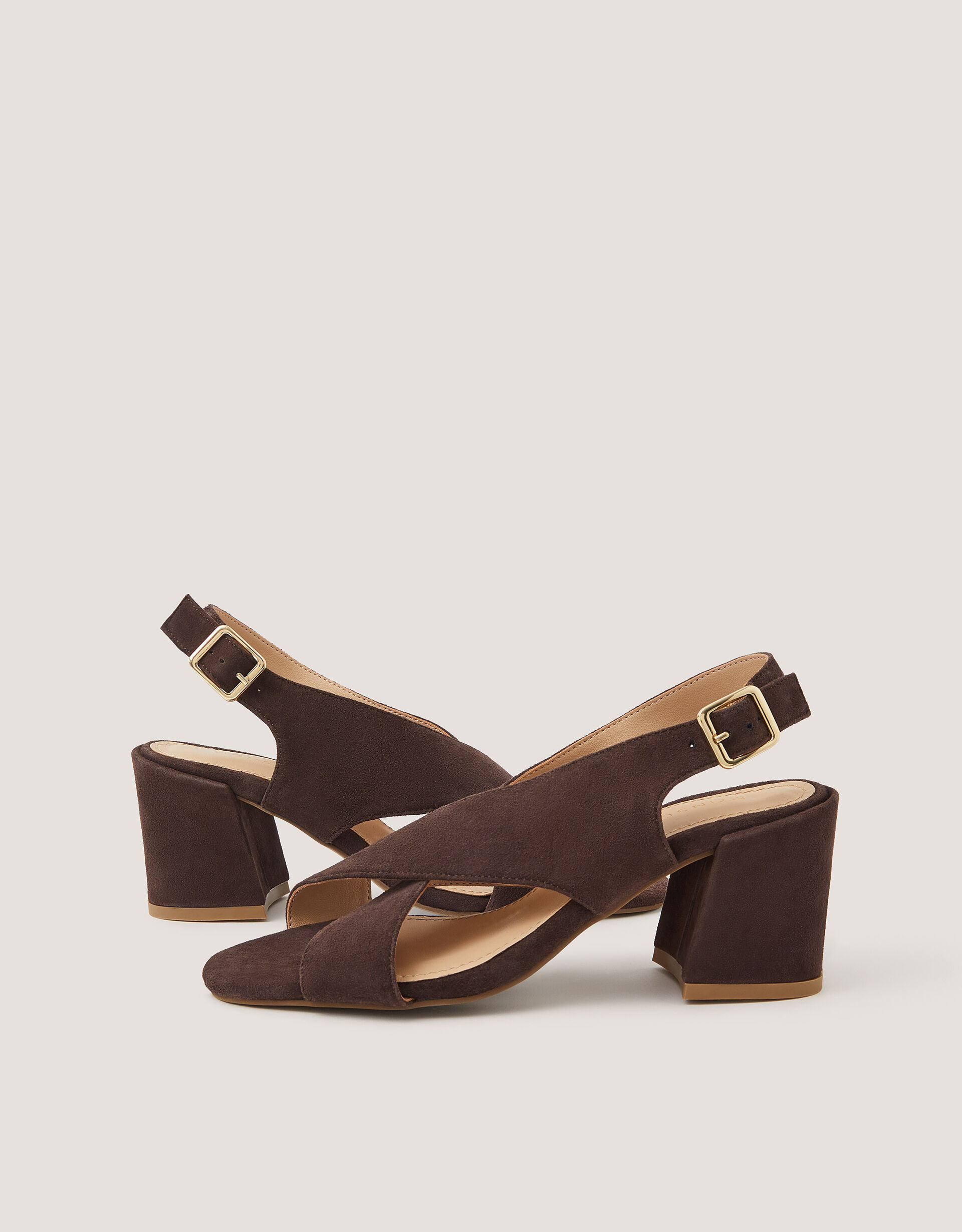 Cally Crossover Leather Block Heels  Brown
