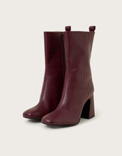 Orla Leather Heeled Boots, Red (BURGUNDY), large