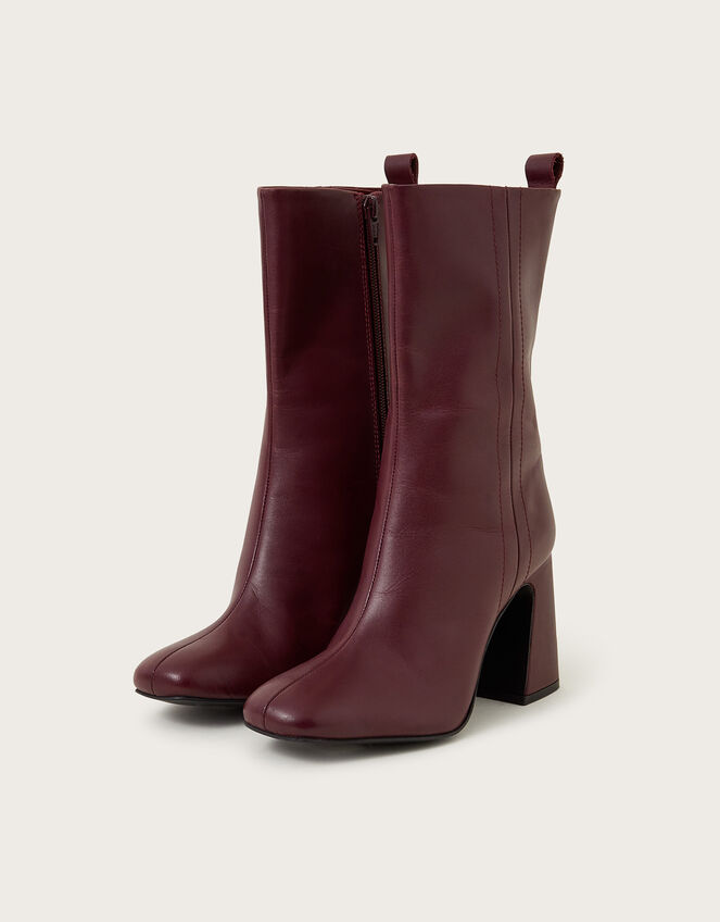 Orla Leather Heeled Boots, Red (BURGUNDY), large