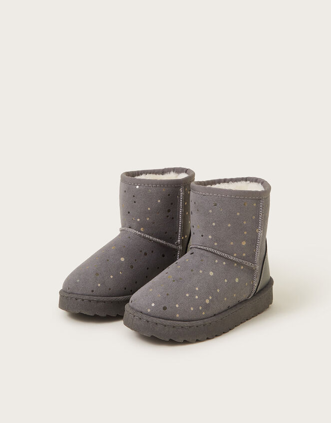Metallic Spot Suedette Ankle Boots, Grey (GREY), large