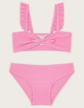 Texture Tie Front Bikini Set, Pink (PINK), large