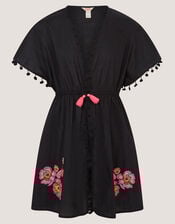 Floral Embroidered Kaftan, Black (BLACK), large