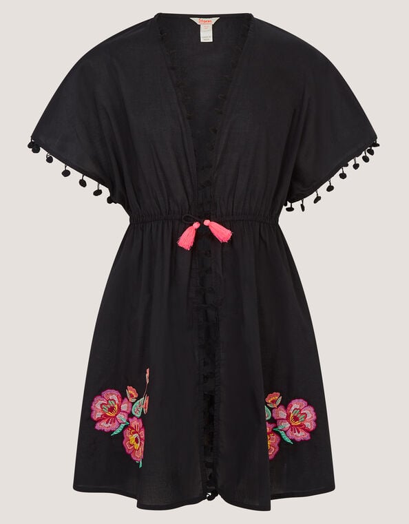 Floral Embroidered Kaftan, Black (BLACK), large