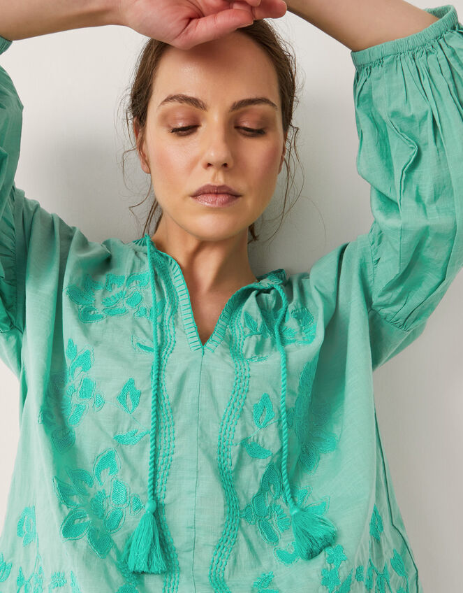 Milly Slouchy Embroidered Blouse, SEA GREEN, large