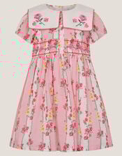 Baby Floral Stripe Square Collar Dress, Pink (PINK), large