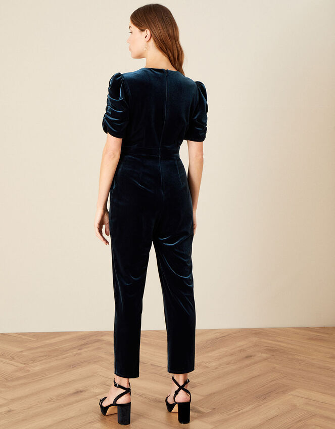 Piper Velvet Lace Trim Jumpsuit , Teal (TEAL), large