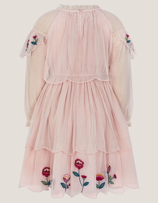 Floral Embroidered Scallop Tiered Dress, Cream (CREAM), large