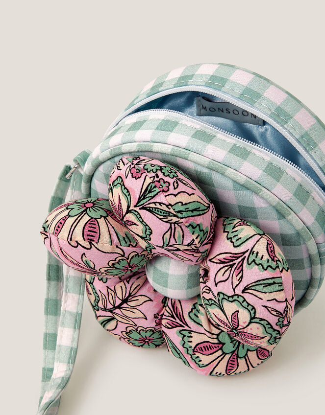 Flower Puff Round Gingham Bag, , large
