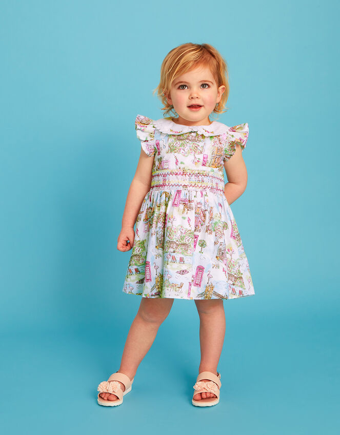Baby London Print Dress Ivory
