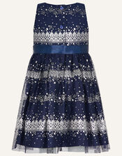 Baby Felicity Foil Print Mesh Dress, Blue (NAVY), large