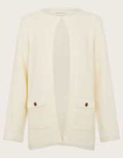 Tabby Textured Open Front Cardigan, Ivory (IVORY), large