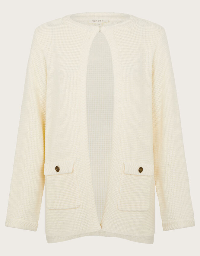 Tabby Textured Open Front Cardigan, Ivory (IVORY), large