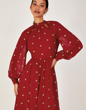 Kate Embroidered Midi Dress, Red (RED), large