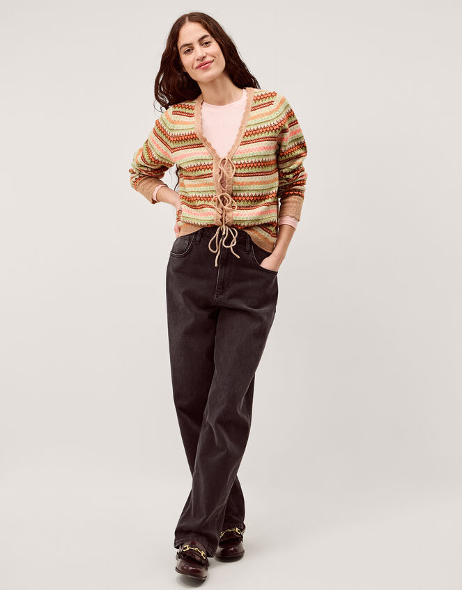 Fran Front Tie Fair Isle Cardigan Natural