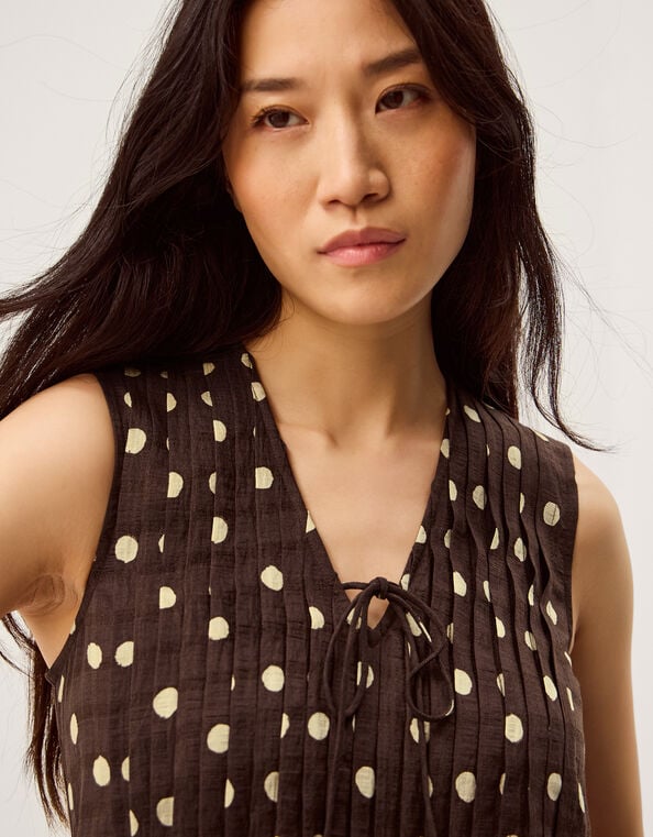Paris Sleeveless Polka Dot Top, Brown (CHOCOLATE), large