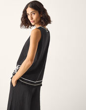 Sara Sleeveless Embroidered Top, Black (BLACK), large