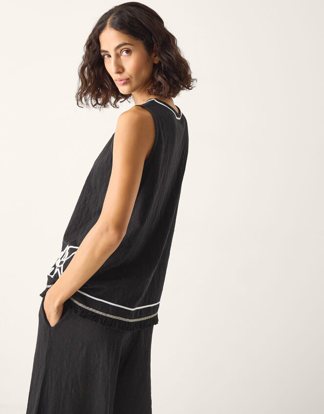 Sara Sleeveless Embroidered Top, Black (BLACK), large