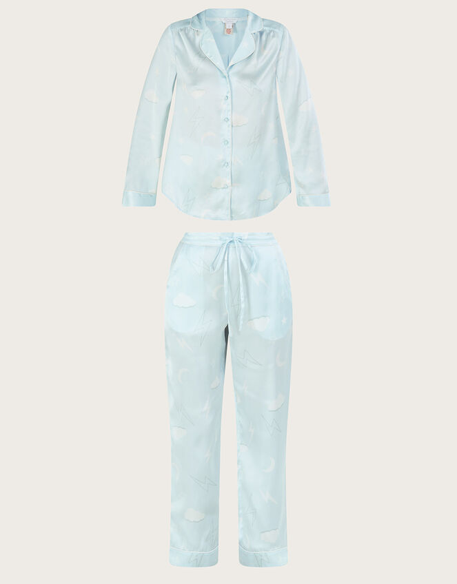 Lightning Bolt Print Pyjama Set in Recycled Polyester, Blue (BLUE), large