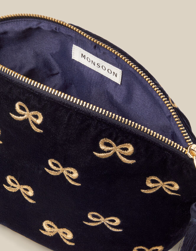 Bow Embroidered Velvet Make Up Bag, , large
