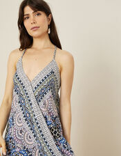Geometric Print Hanky Hem Dress, Blue (BLUE), large