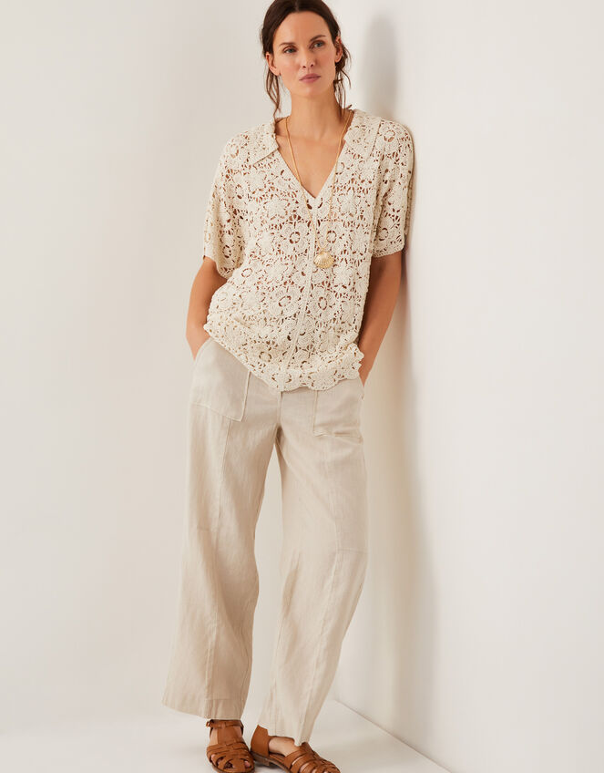 Ren Crochet Collared Blouse, Ivory (IVORY), large