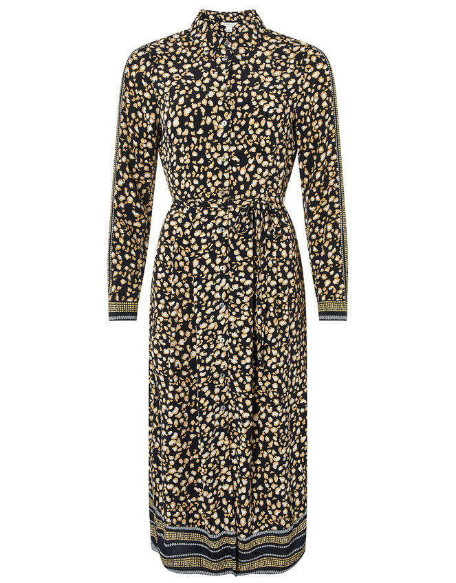 Camillia Printed Shirt Dress in Sustainable Viscose, Black (BLACK), large