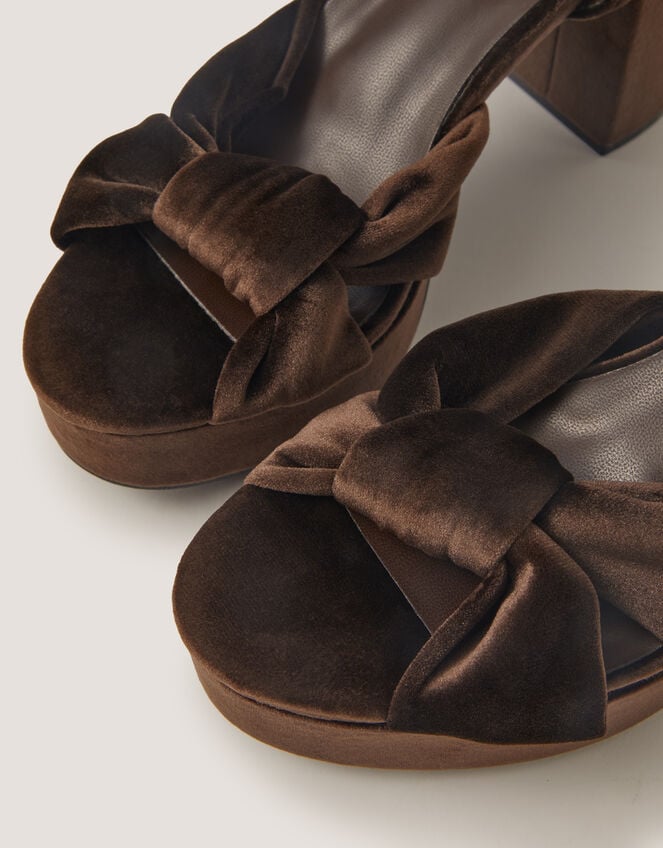 Nola Twist Knot Velvet Platform Heels, Brown (CHOCOLATE), large