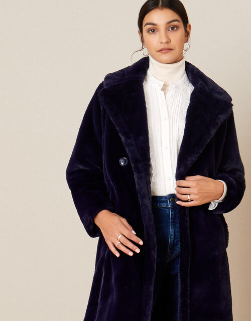 Felicia Faux Fur Coat Blue Women S Coats Monsoon Uk Felicia Faux Fur Coat Blue Women S, Navy Blue Fur Coats