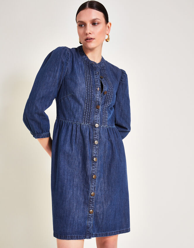 Mae Pintuck Denim Dress, Blue (DENIM BLUE), large