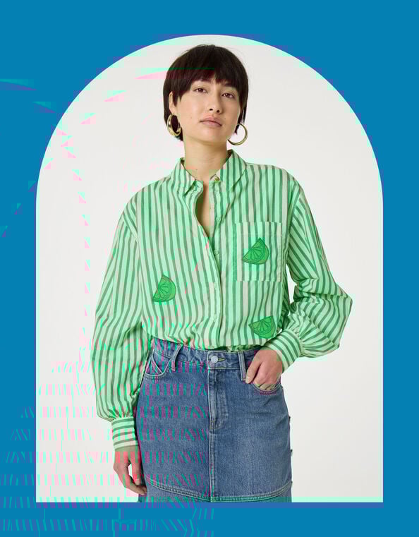 Fabienne Chapot Alex Lime Stripe Shirt, Green (GREEN), large