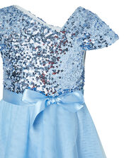Florabelle Sequin Bodice Dress with Tiered Skirt, Blue (BLUE), large