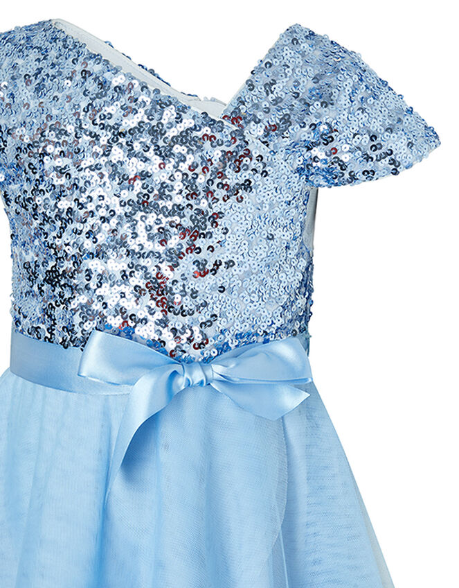 Florabelle Sequin Bodice Dress with Tiered Skirt, Blue (BLUE), large