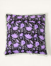 Woodblock Print Fringe Cushion, , large