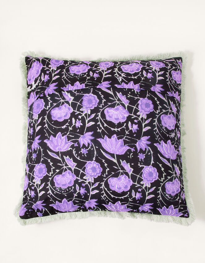 Woodblock Print Fringe Cushion, , large