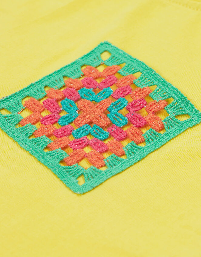Frugi Crochet Pocket T-Shirt, Yellow (YELLOW), large