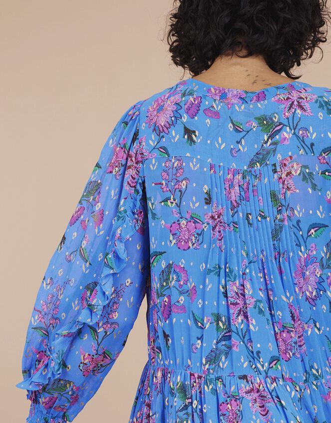 East Harriet Floral Foil Print Dress, Blue (BLUE), large