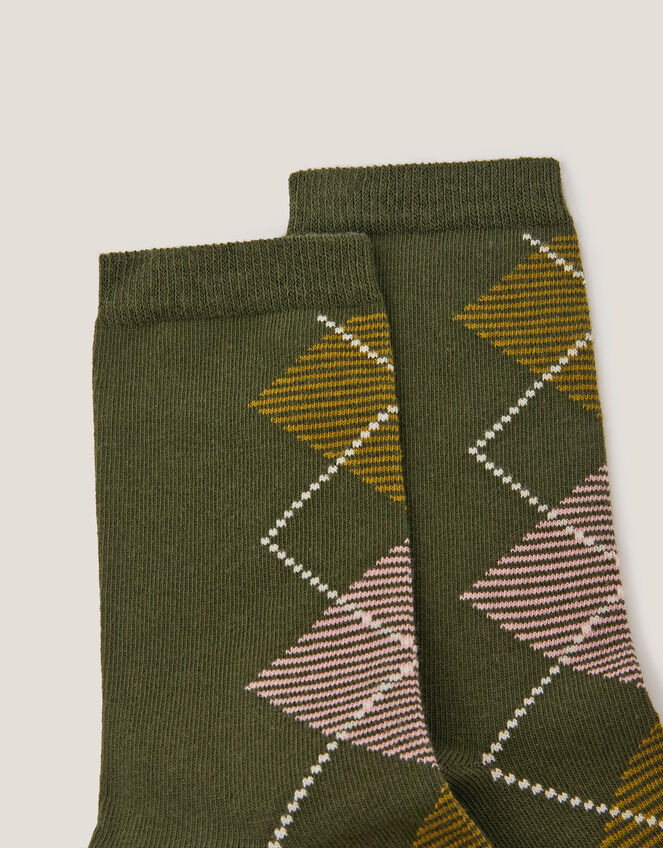 Argyle Print Socks, Green (GREEN), large