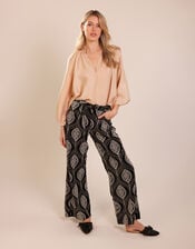 Traffic People Lulu Print Wide Leg Trousers, Black (BLACK), large