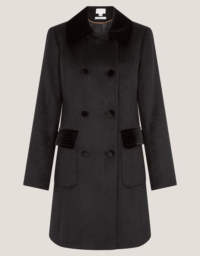 Lottie Velvet Trim Double Breasted Coat Black