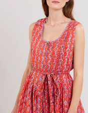 East Skye Pintuck Midi Dress in Organic Cotton, Red (RED), large