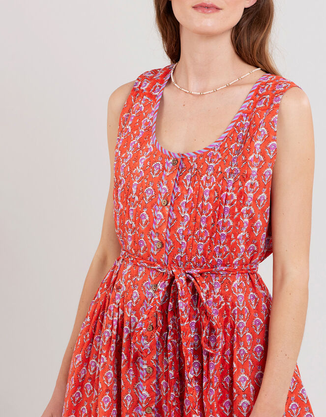 East Skye Pintuck Midi Dress in Organic Cotton, Red (RED), large