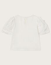 Layla Tulle Sleeve 3D Floral Top, Ivory (IVORY), large
