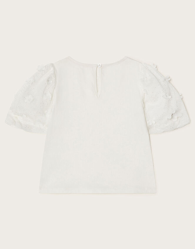 Layla Tulle Sleeve 3D Floral Top, Ivory (IVORY), large