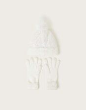 Lizzie Sequin Hat and Gloves Set, Ivory (IVORY), large