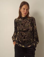 Jaz High Neck Paisley Devor&eacute; Top, Green (OLIVE), large