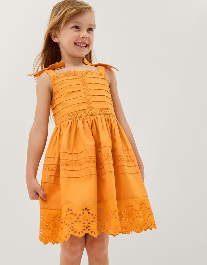 Broderie Pleated Cotton Dress