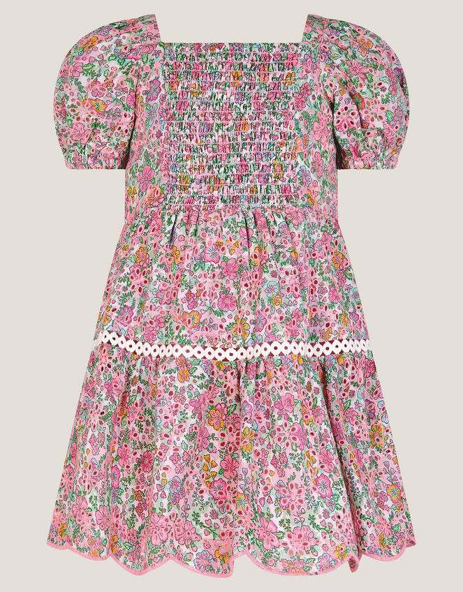 Baby Broderie Floral Puff-Sleeve Dress, Pink (PINK), large