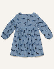 Horse Print Swing Dress, Blue (BLUE), large